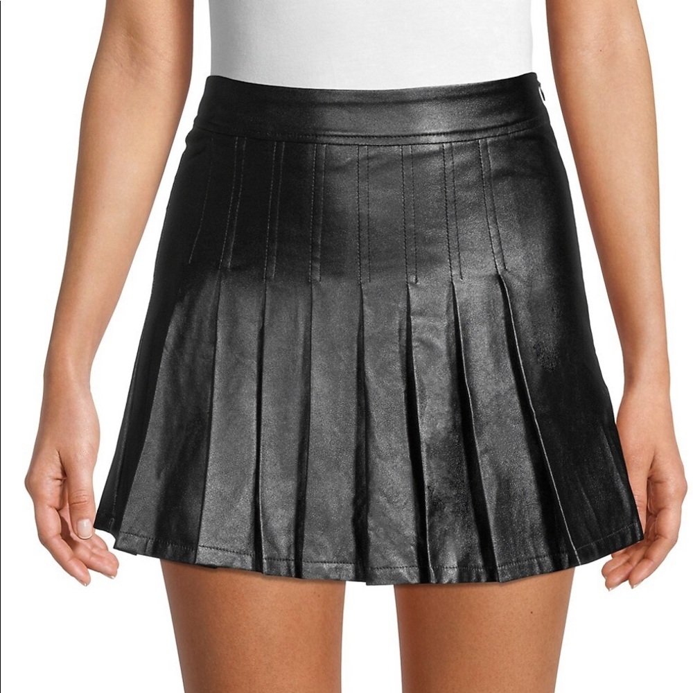 Black Leather Pleated Skirt